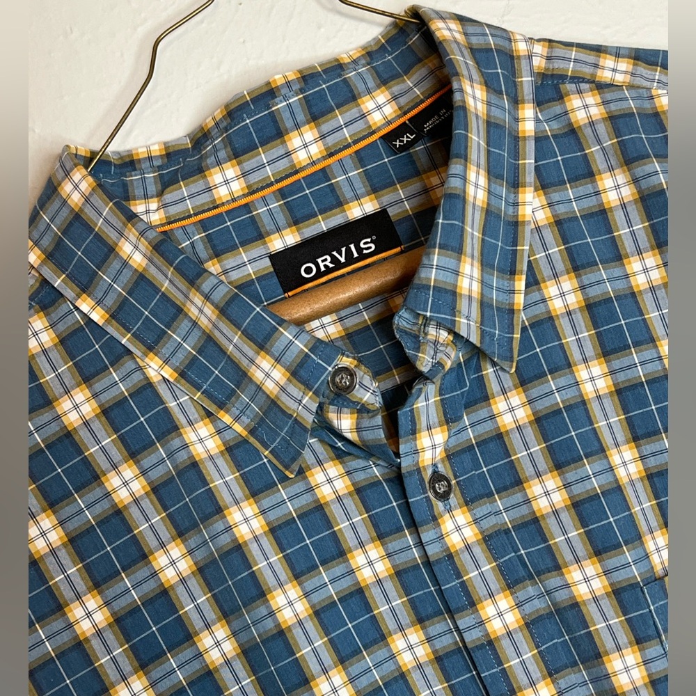 Orvis Men's XXL Long Sleeve Checkered Button Down Multicolor Blue Yellow Shirt